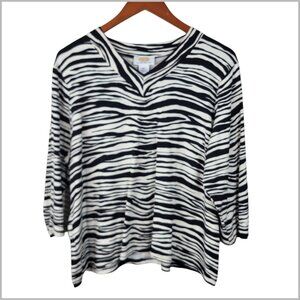 Talbots Pullover Knit Top Plus Size 2X Petite Black Casual Zebra Animal Print